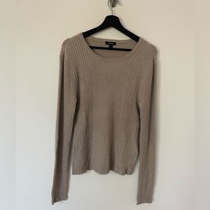 ALFANI METALLIC RIBBED SWEATER TOP FRESH ALMOND L